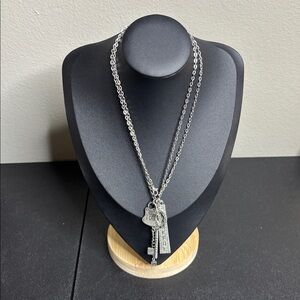 Good Works Charm Sayings Long Necklace I Can Believe & Thankful Silver Tone